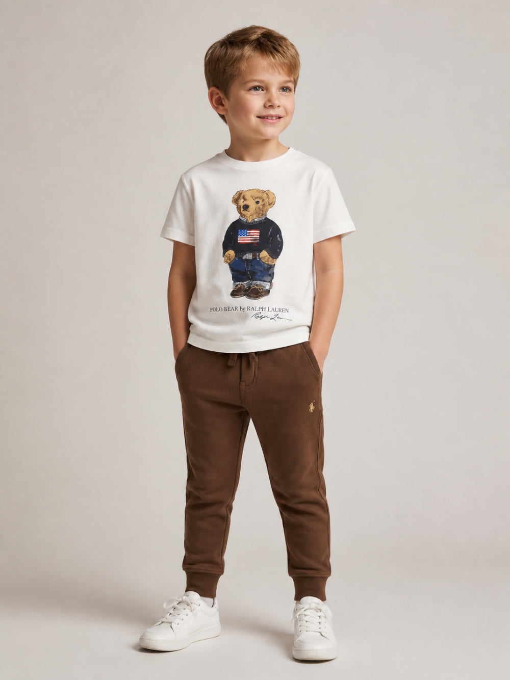 T-shirt per bambino Polo Ralph Lauren Kids bianca con stampa grafica Polo Bear sul davanti 322P00508 001 Ralph Lauren kids 