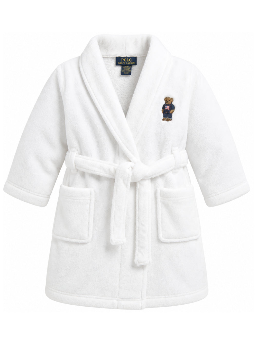 Accappatoio per bambini Polo Ralph Lauren Kids bianco con motivo Polo Bear P0042 001 Ralph Lauren kids 