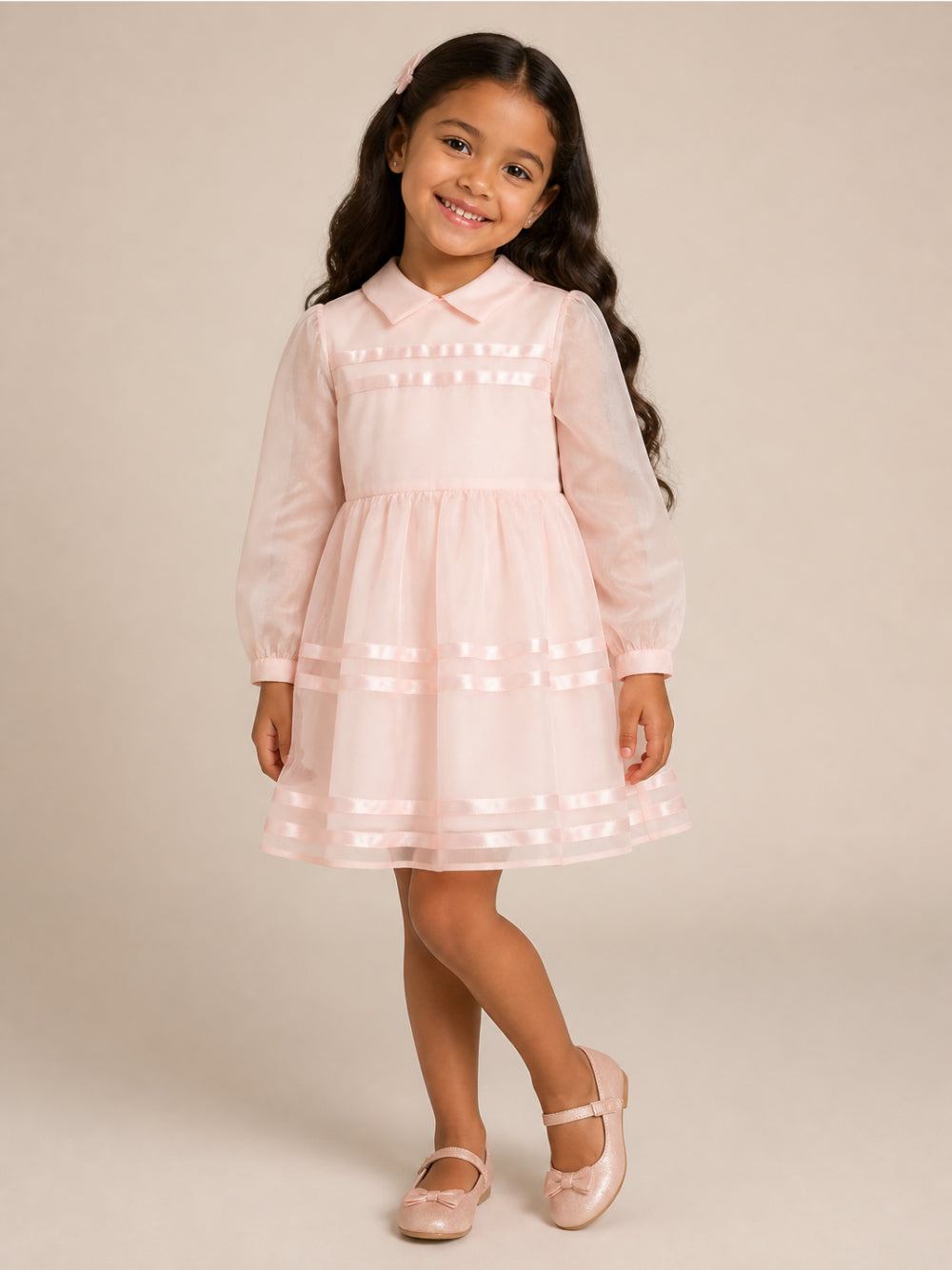 Abito a balze per bambina Simonetta Kids rosa chiaro trasparente SZ1A90 O0075 51E SIMONETTA KIDS 