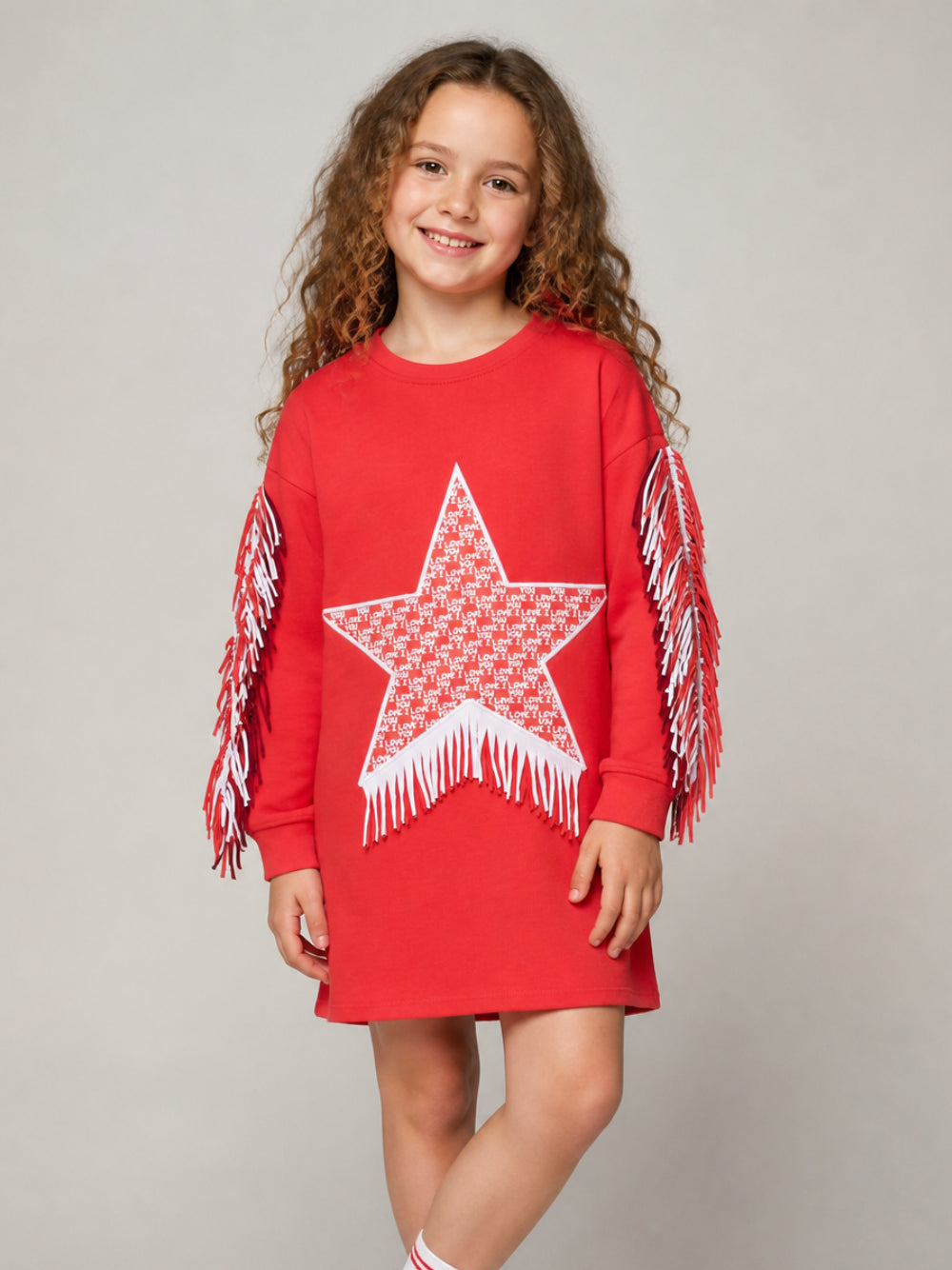 Abito per bambina Stella McCartney Kids rosso con frange applicate TZ1A20 Z3059 423 STELLA McCARTNEY KIDS 