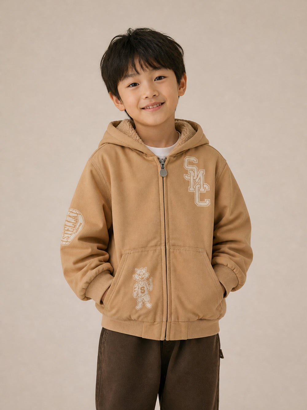 Giacca per bambino Stella McCartney Kids beige con logo e cappuccio TZ2I07 Z2661 132 STELLA McCARTNEY KIDS 