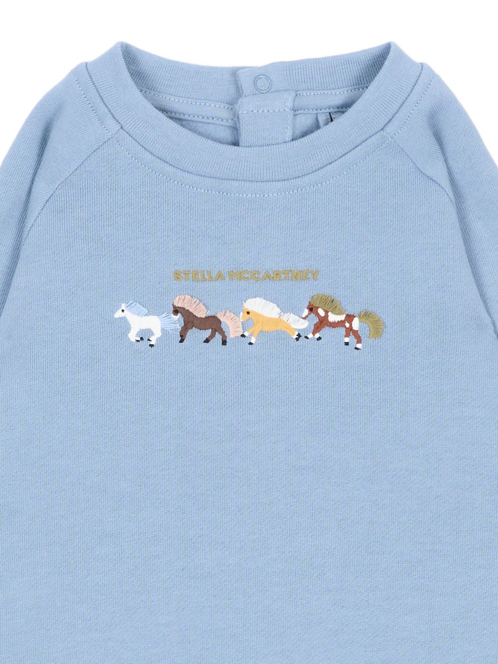 Felpa per neonato Stella McCartney Kids azzurra con cavalli ricamati sul davanti TZ4330 Z3059 643 STELLA McCARTNEY KIDS 