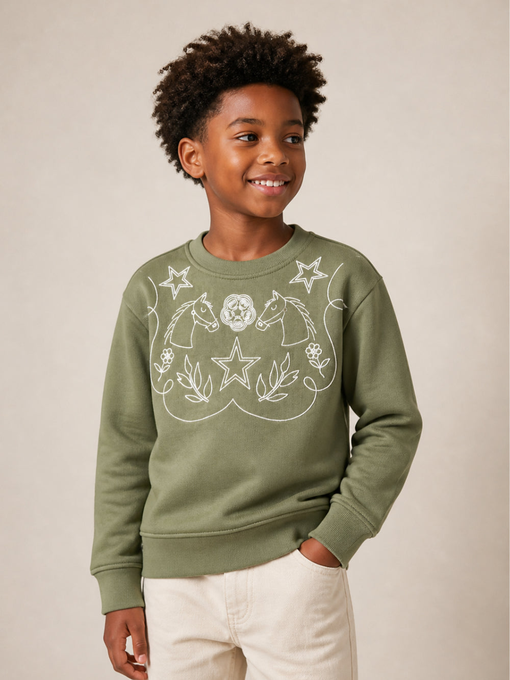 Felpa per bambini Stella McCartney Kids verde con ricami sul davanti TZ4B80 Z3059 70G STELLA McCARTNEY KIDS 