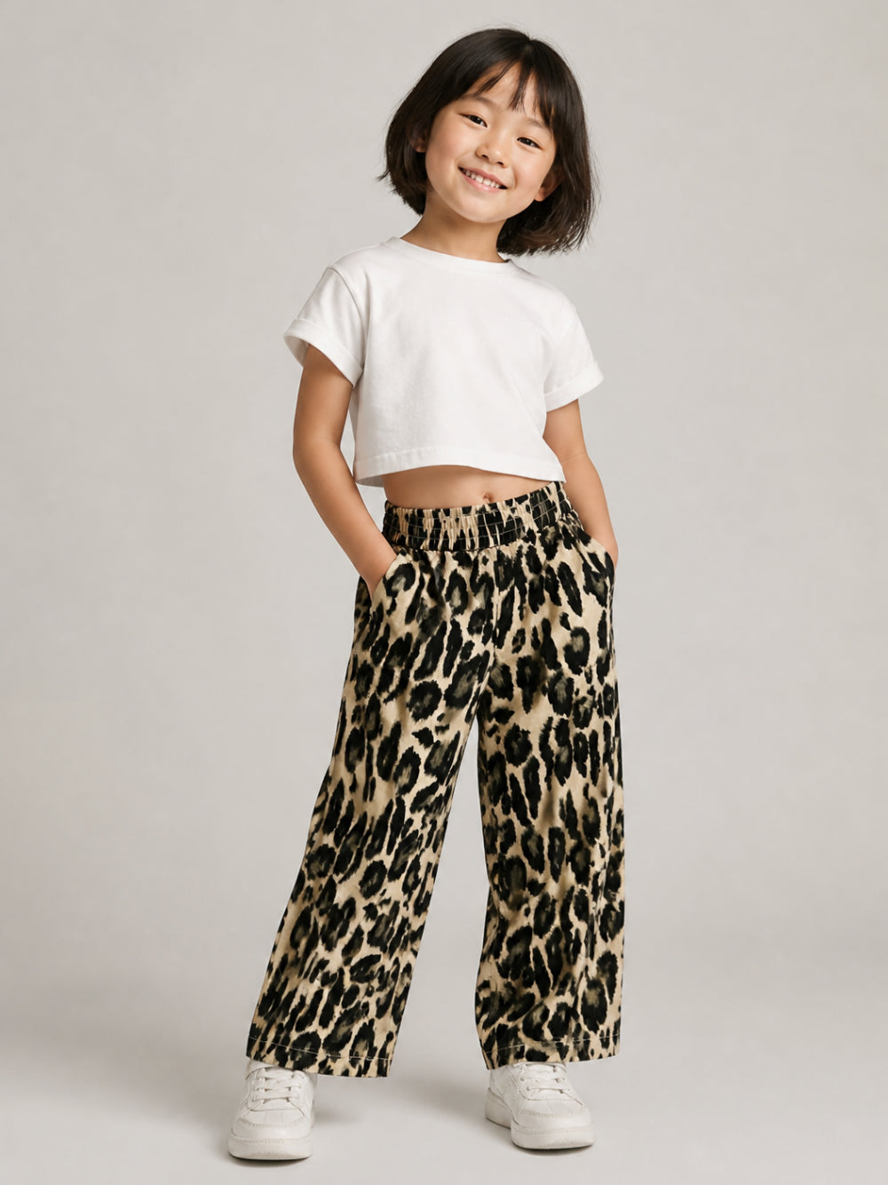 Pantaloni per bambina Stella McCartney Kids beige a gamba ampia leopardati TZ6C70 Z3923 132NE STELLA McCARTNEY KIDS 