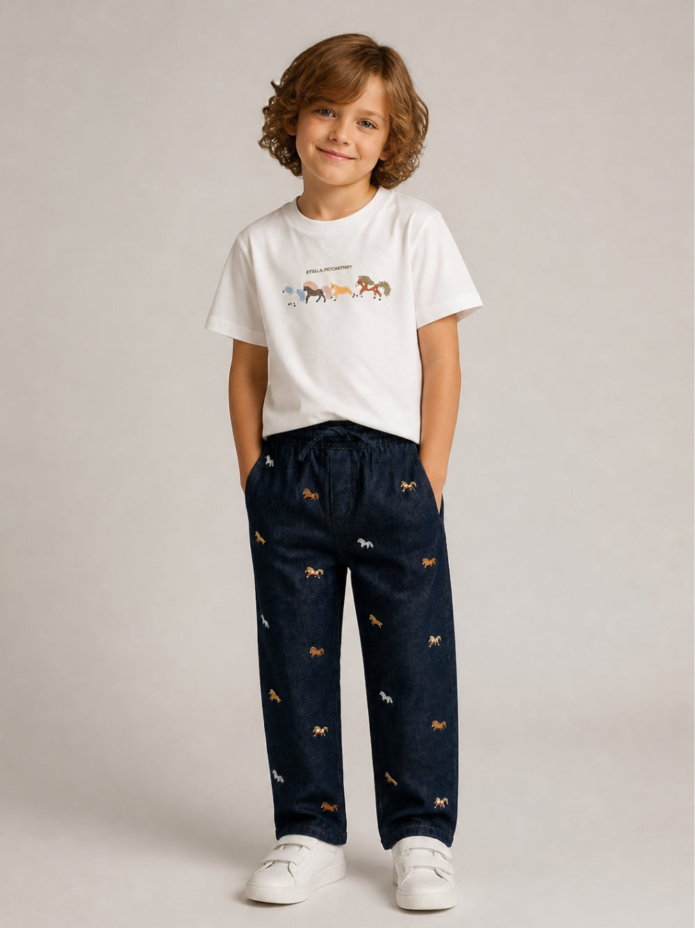 Jeans dritti per bambino Stella McCartney Kids in denim con coulisse TZ6I10 Z4062 620EM STELLA McCARTNEY KIDS 