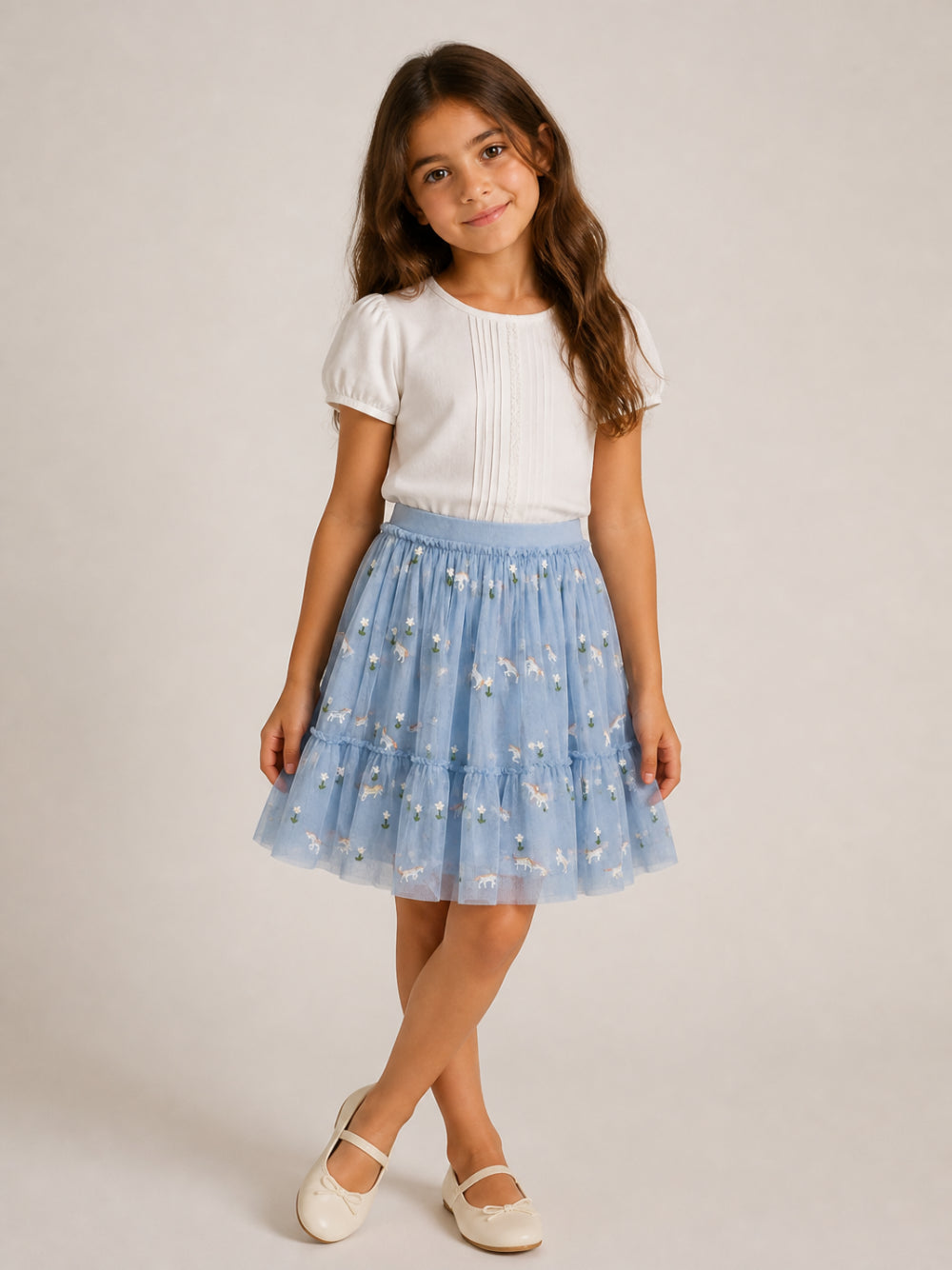 Gonna per bambina Stella McCartney Kids azzurra con ricamo TZ7A74 Z3866 61EEM STELLA McCARTNEY KIDS 