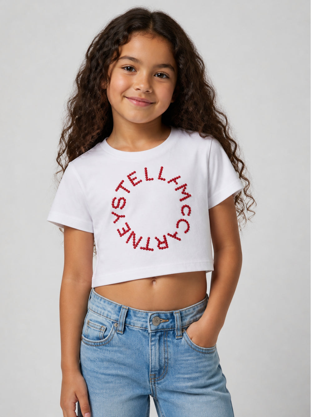 T-shirt per bambina Stella McCartney Kids bianca con applicazione brillantini TZ8B71 Z3772 100 STELLA McCARTNEY KIDS 