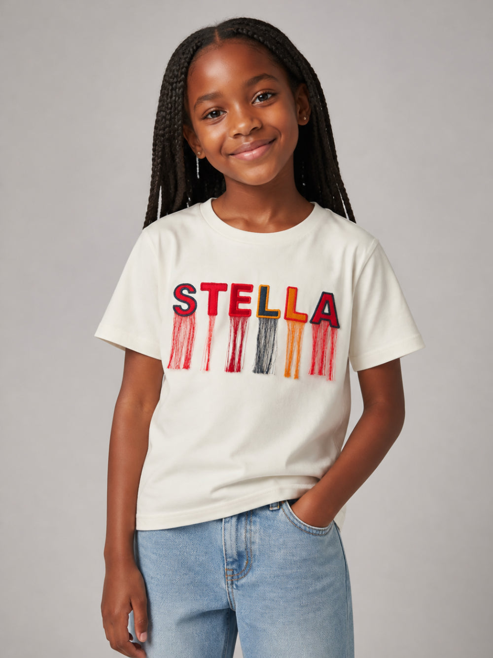T-shirt per bambina Stella McCartney Kids bianca con frange applicate TZ8C51 Z3772 101 STELLA McCARTNEY KIDS 