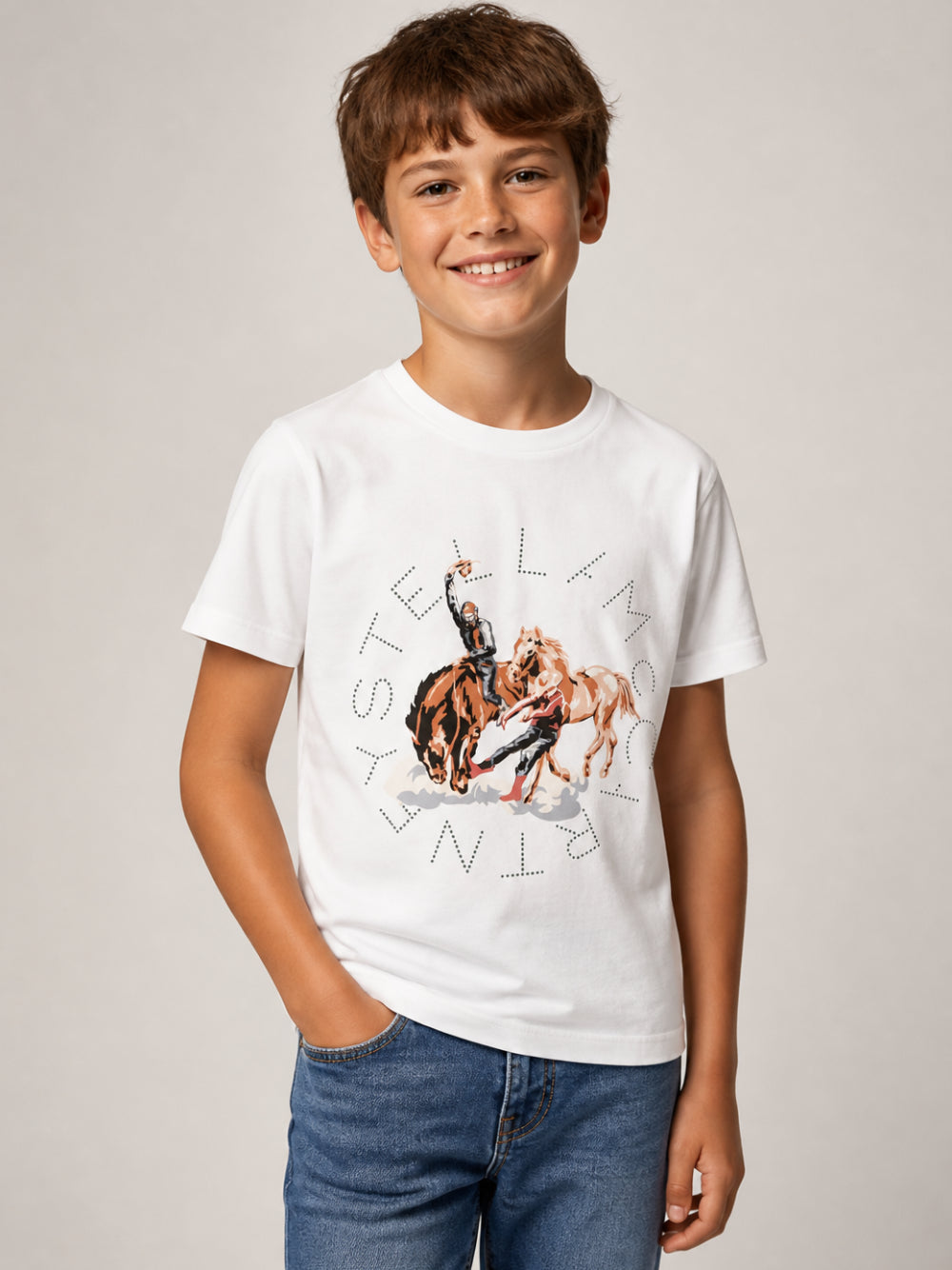 T-shirt per bambino Stella McCartney Kids bianca con stampa grafica TZ8P61 Z3772 101 STELLA McCARTNEY KIDS 