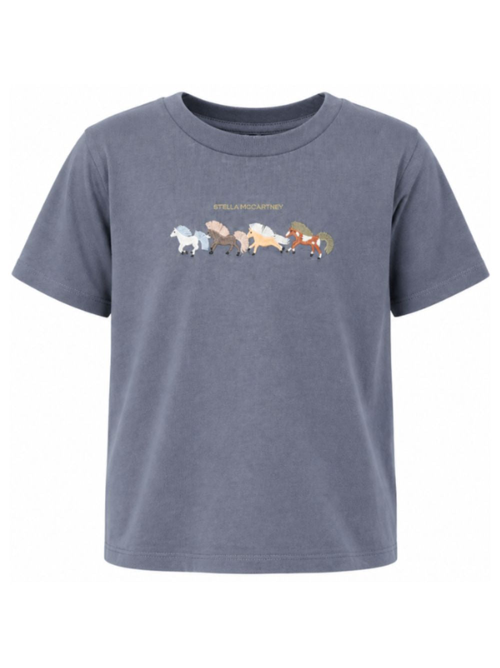 T-shirt per bambino Stella McCartney Kids blu con stampa grafica cavalli TZ8P81 Z3772 657 STELLA McCARTNEY KIDS 
