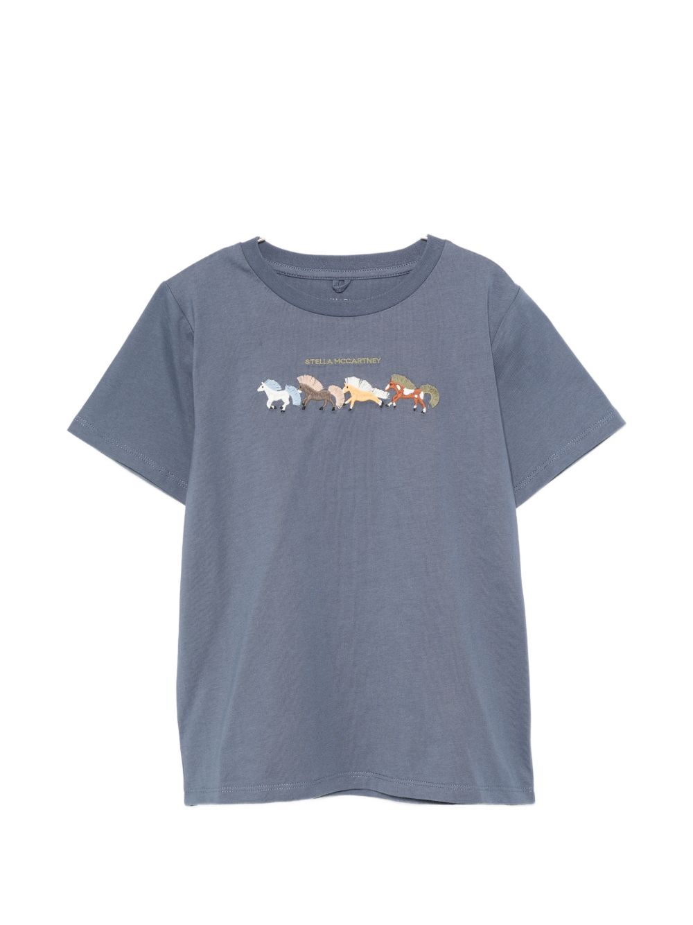 T-shirt per bambino Stella McCartney Kids blu con stampa grafica cavalli TZ8P81 Z3772 657 STELLA McCARTNEY KIDS 