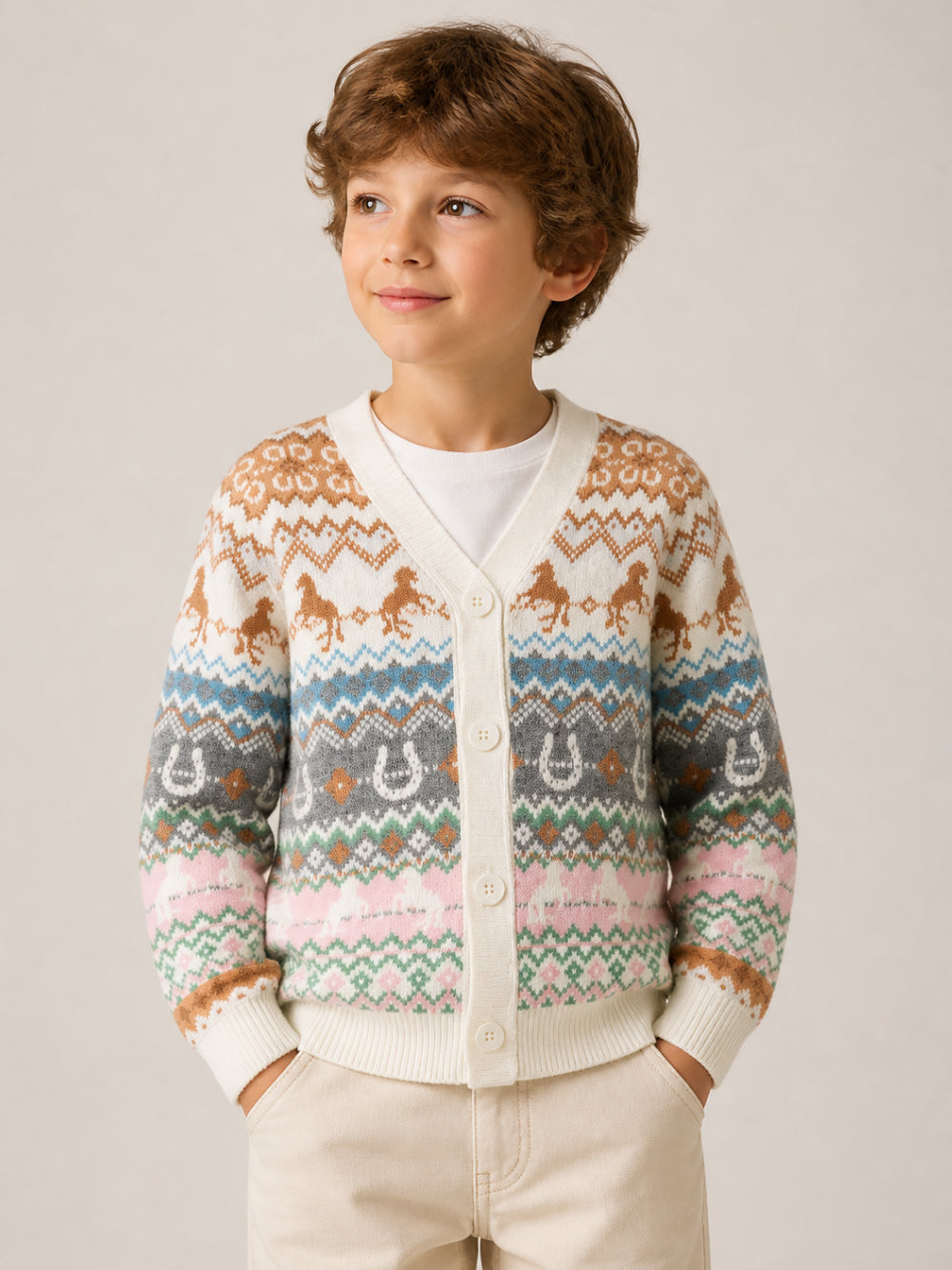 Cardigan per bambino Stella McCartney Kids bianco con  lavorazione a intarsio TZ9A50 Z3893 999 STELLA McCARTNEY KIDS 
