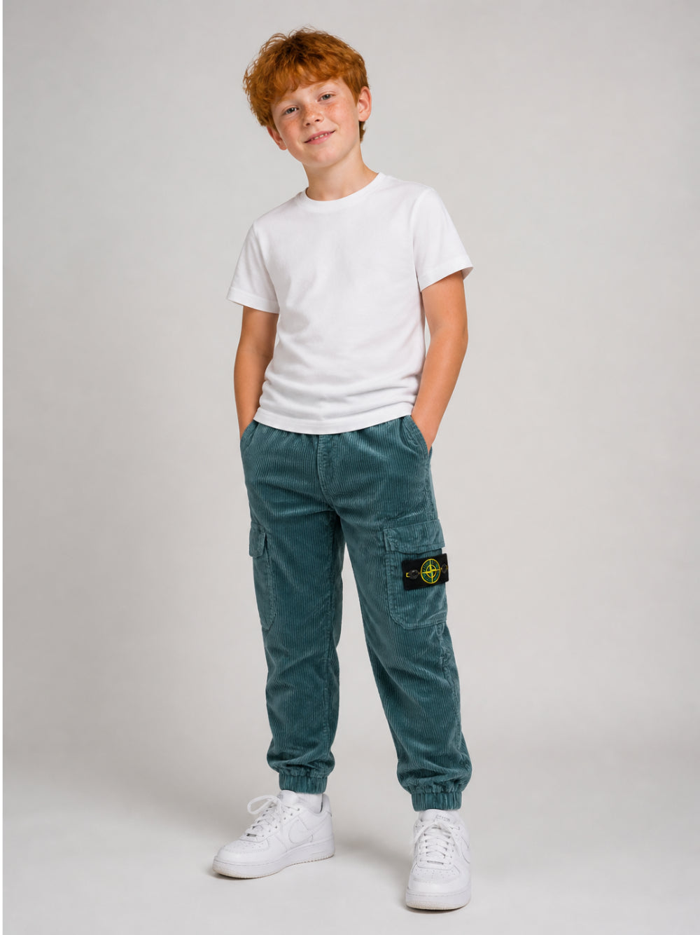 Pantaloni cargo per bambino Stone Island Kids blu in velluto a coste L2S163100005S0199 V004B STONE ISLAND KIDS 