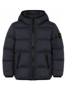 Piumino per bambino Stone Island Kids blu con cappuccio e applicazione Compass L2S164100004S0028 V0020 STONE ISLAND KIDS 