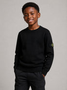 Maglione girocollo per bambino Stone Island Junior nero con applicazione Compass L2S165100009S0C04 V0029 STONE ISLAND KIDS 