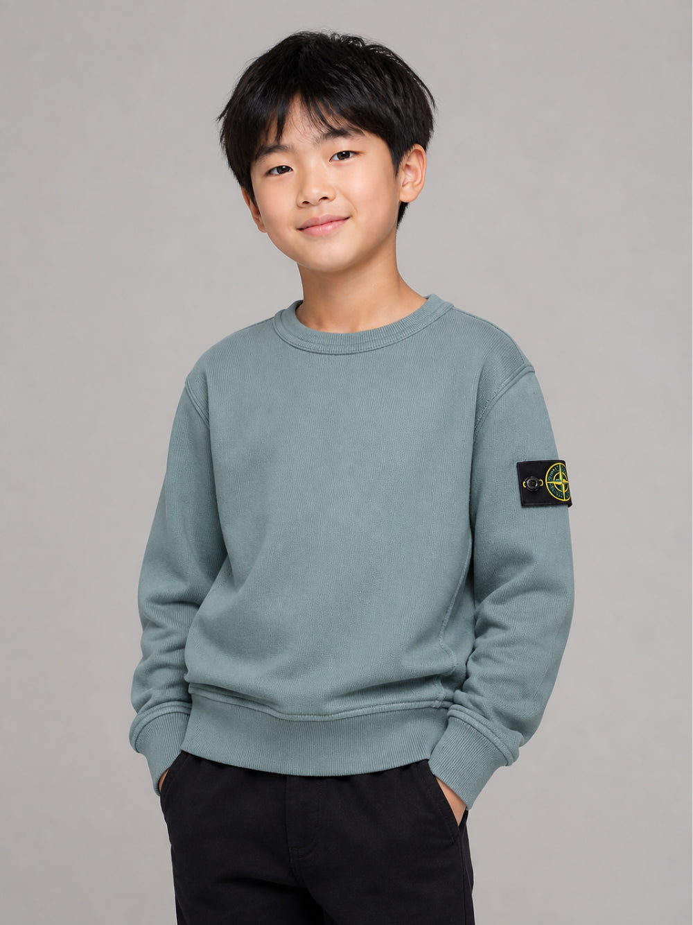 Felpa per bambino Stone Island Kids azzurra con distintivo Compass L2S166100001S0A20 V004B STONE ISLAND KIDS 
