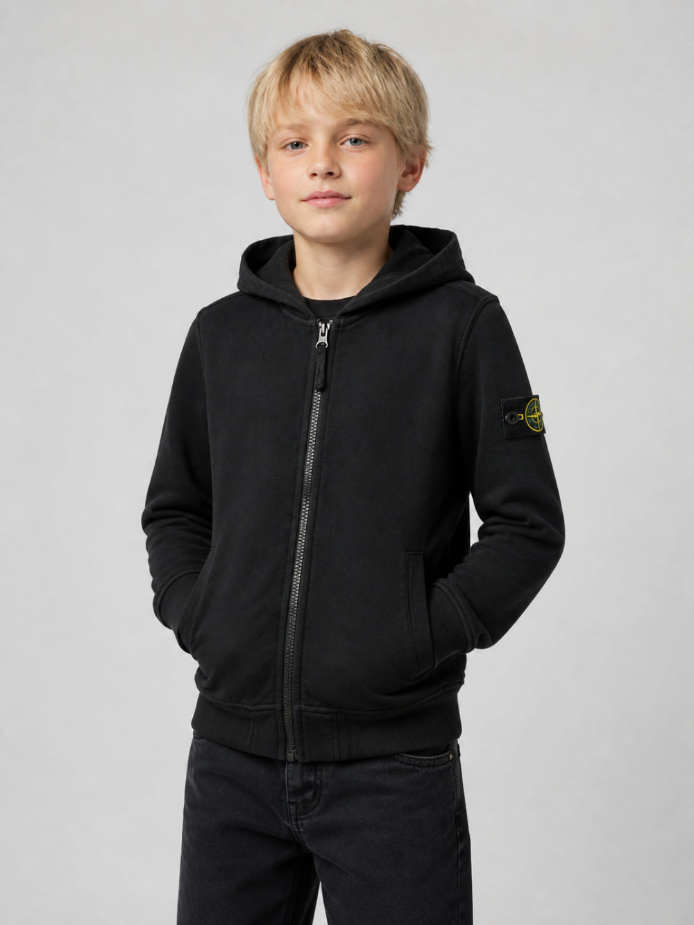 Felpa per bambino Stone Island Kids nera con distintivo Compass L2S166100006S0A20 V0029 STONE ISLAND KIDS 