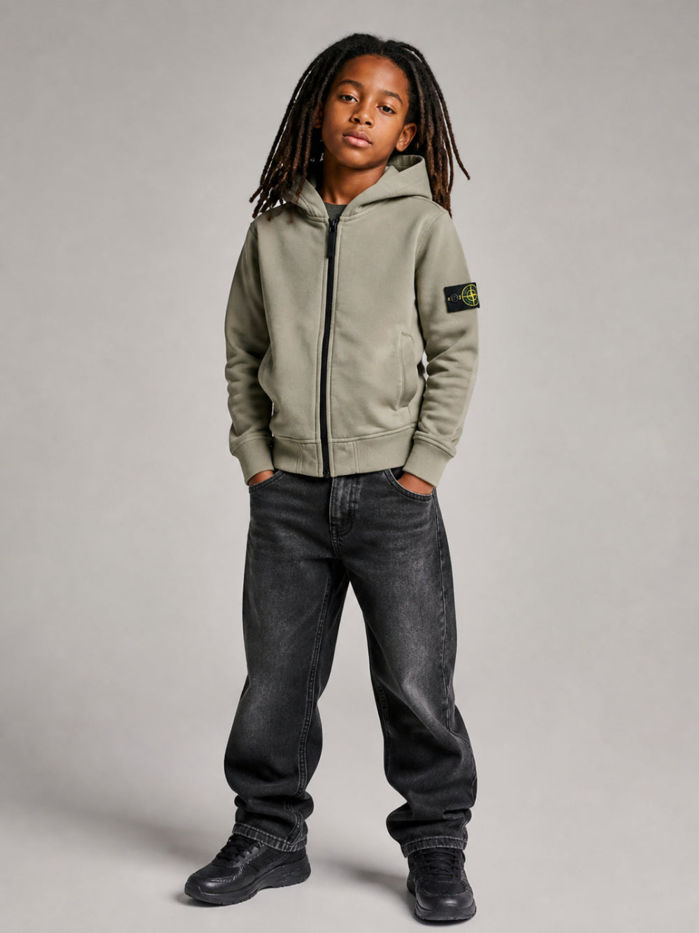 Felpa per bambino Stone Island Kids grigio con cappuccio L2S166100006S0A20 V0068 STONE ISLAND KIDS 