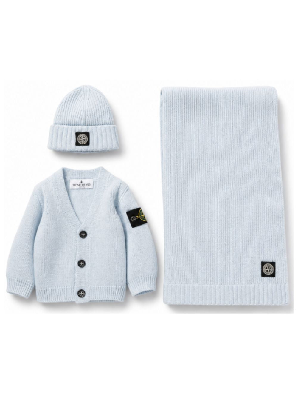 Completo tre pezzi per neonato Stone Island Junior azzurro con scollo a V L2S16M200001S0M10 V004A STONE ISLAND KIDS 