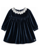 Abito per neonata Tartine Et Chocolat blu in velluto con colletto in pizzo CD30081 04 TArtine & Chocolat KIDS 