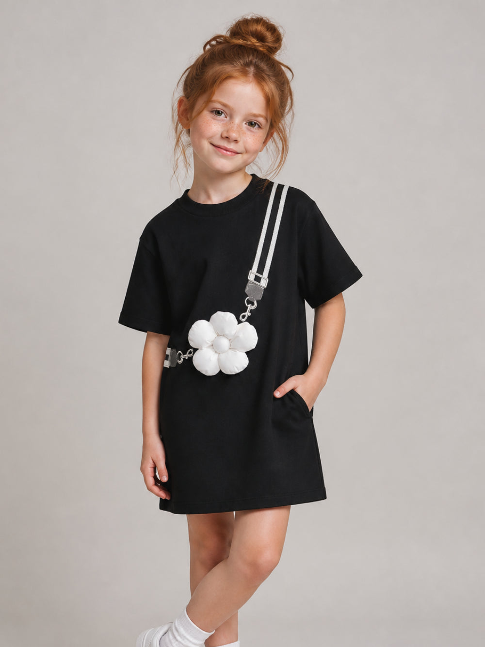 Abito per bambina The Marc Jacobs Kids nero con applicazione fiori in rilievo W60975 09B THE MARC JACOBS KIDS 