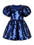 Abito per bambina The Marc Jacobs Kids blu con maniche a palloncino e paillettes W60981 841 THE MARC JACOBS KIDS 