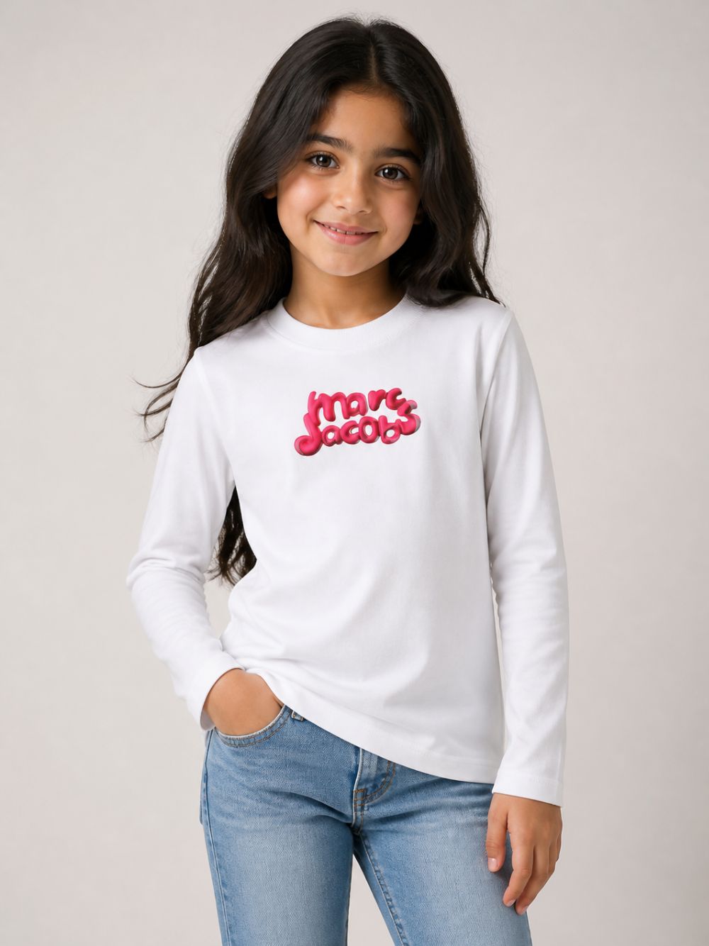 T-shirt per bambina The Marc Jacobs Kids bianca con logo sul davanti W60997 10P THE MARC JACOBS KIDS 