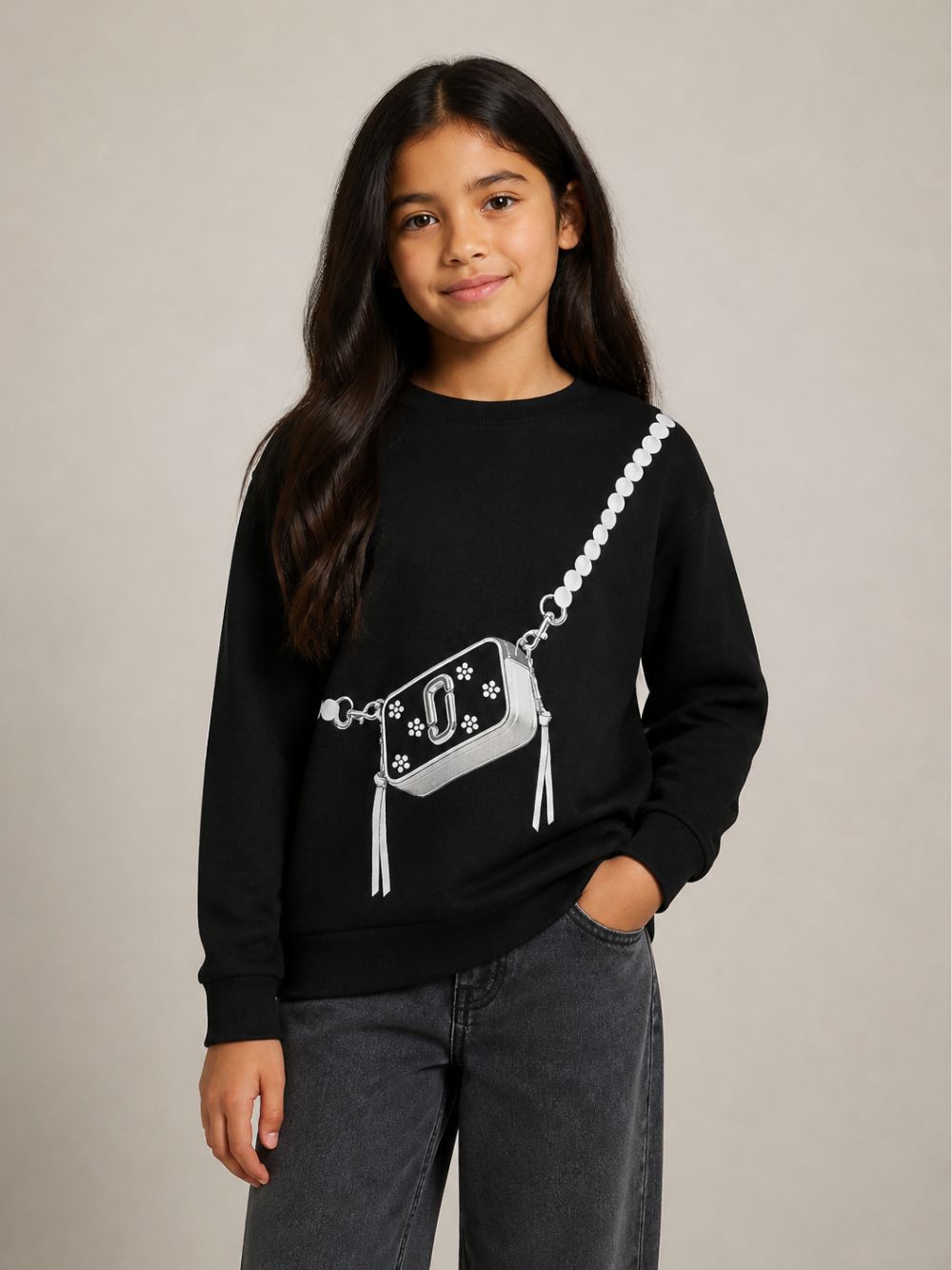 Felpa per bambina The Marc Jacobs Kids nera con stampa a trompe l'oeil W61005 09B THE MARC JACOBS KIDS 