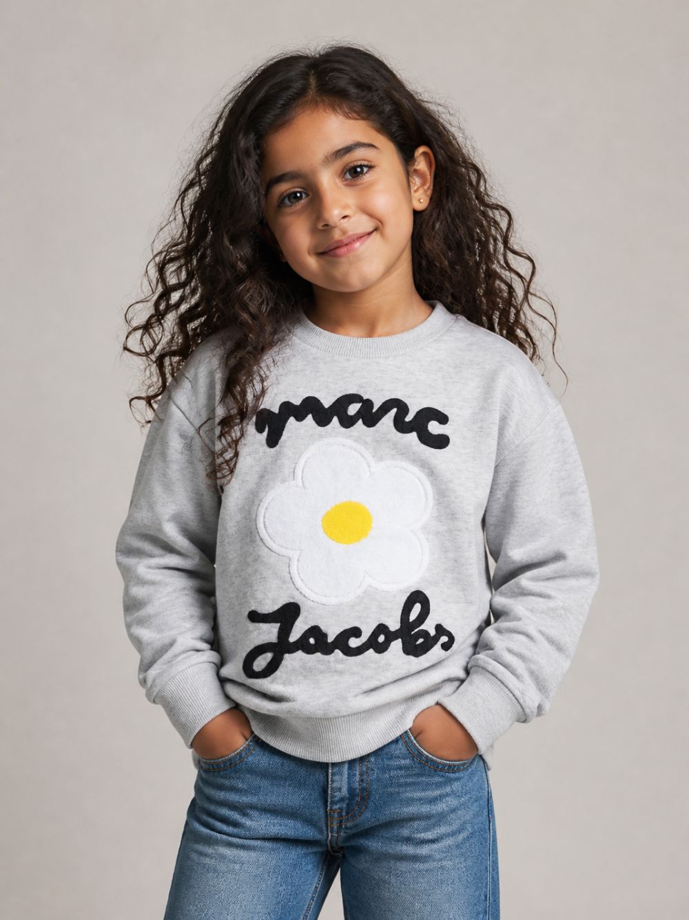 Felpa per bambina The Marc Jacobs Kids grigia con applicazione fiore in rilievo W61009 A18 THE MARC JACOBS KIDS 