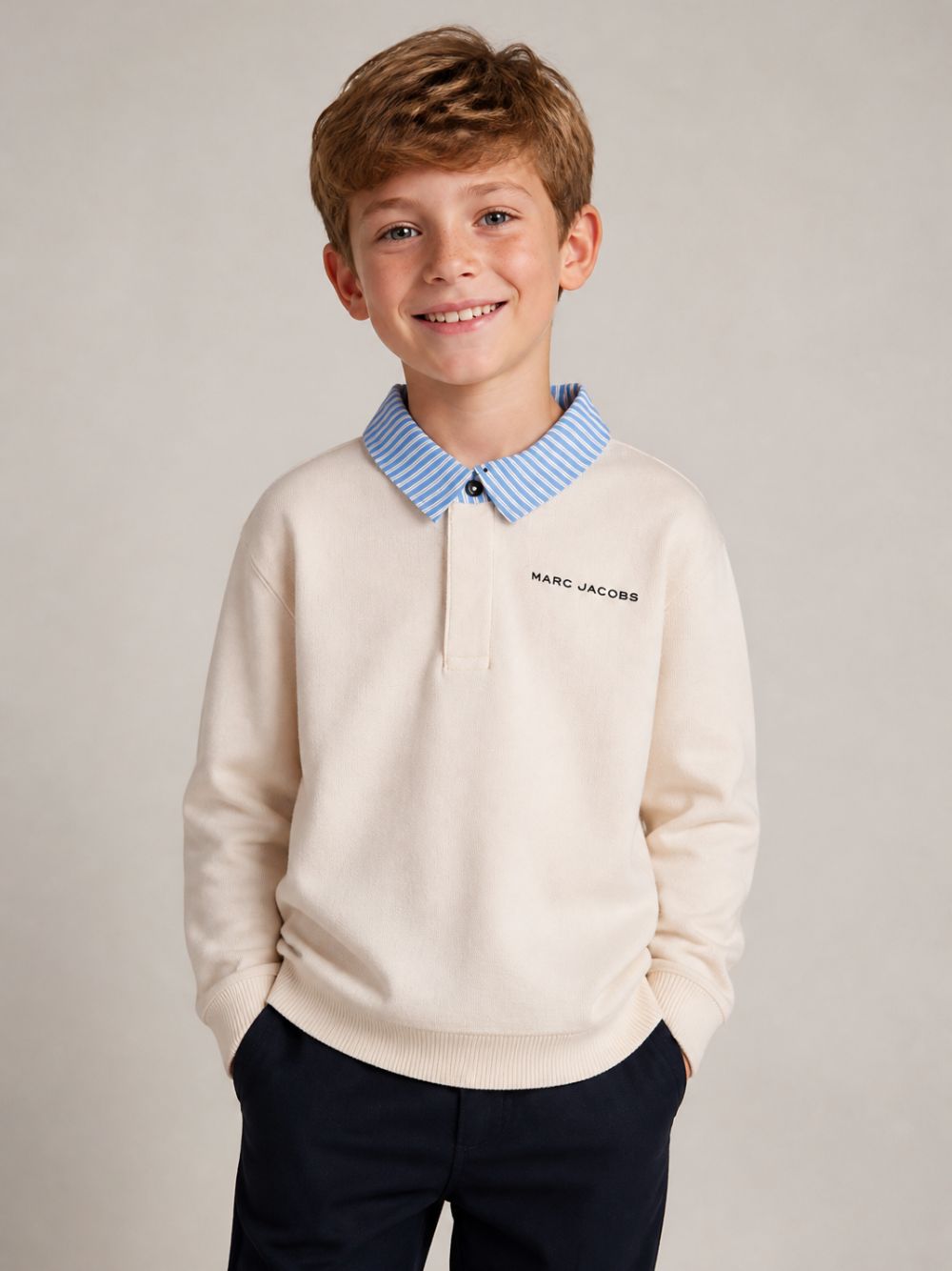 Felpa per bambino The Marc Jacobs Kids beige con colletto a righe W61038 24B THE MARC JACOBS KIDS 