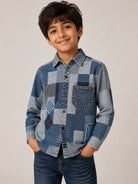Camicia per bambino The Marc Jacobs Kids blu con design patchwork W61047 Z10 THE MARC JACOBS KIDS 