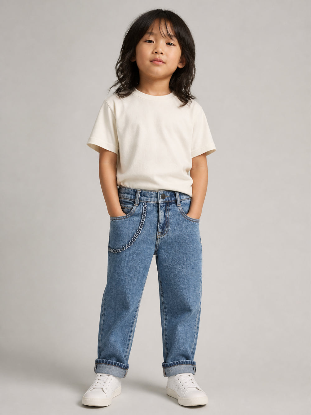 Jeans per bambino The Marc Jacobs Kids denim con logo sul davanti W61053 Z10 THE MARC JACOBS KIDS 