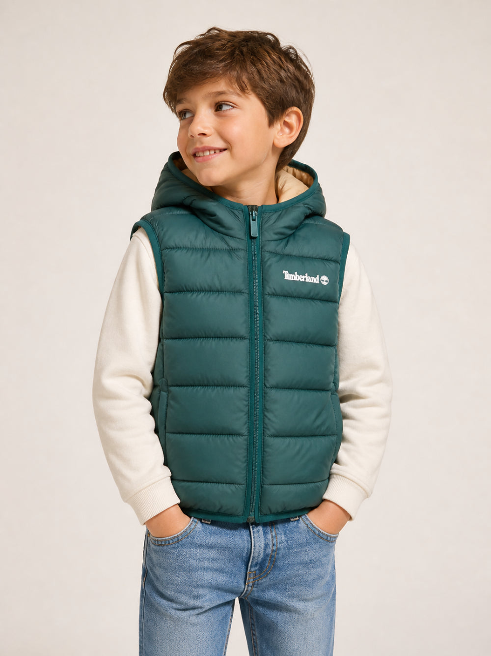 Smanicato per bambino Timberland Kids verde con stampa logo sul petto T60378 68R TIMBERLAND KIDS 