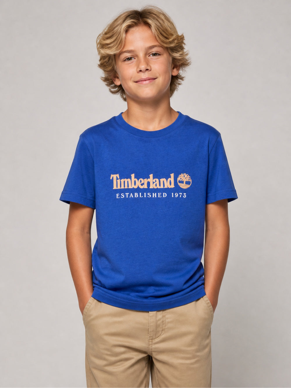 T-shirt per bambino Timberland Kids blu con stampa logo sul davanti T60968 829 TIMBERLAND KIDS 