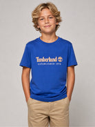 T-shirt per bambino Timberland Kids blu con stampa logo sul davanti T60968 829 TIMBERLAND KIDS 