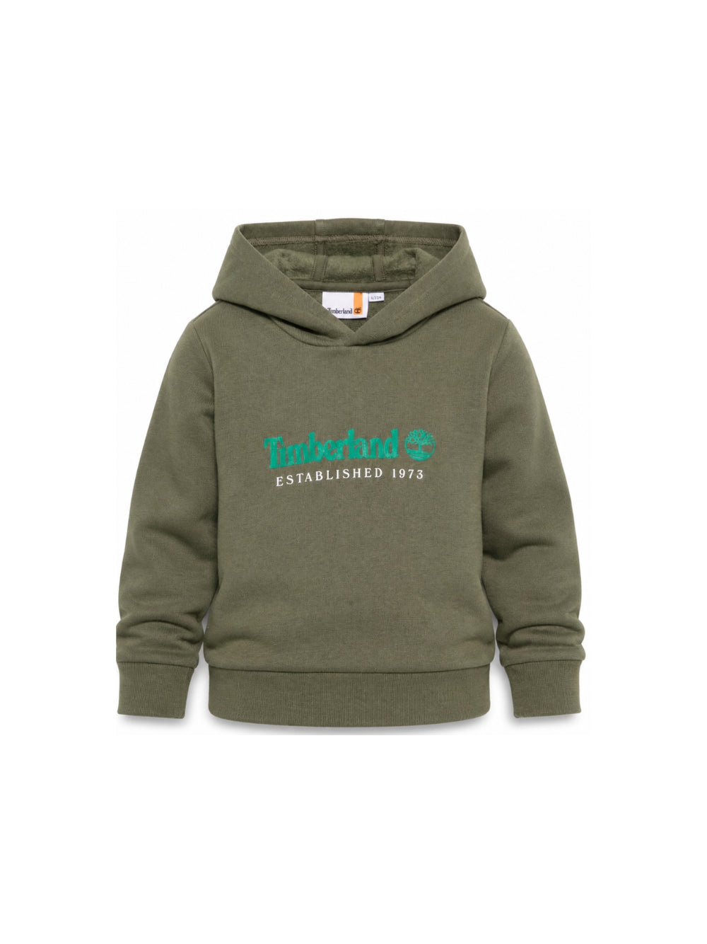 Felpa per bambino Timberland Kids verde oliva con stampa logo sul davanti T60975 730 TIMBERLAND KIDS 