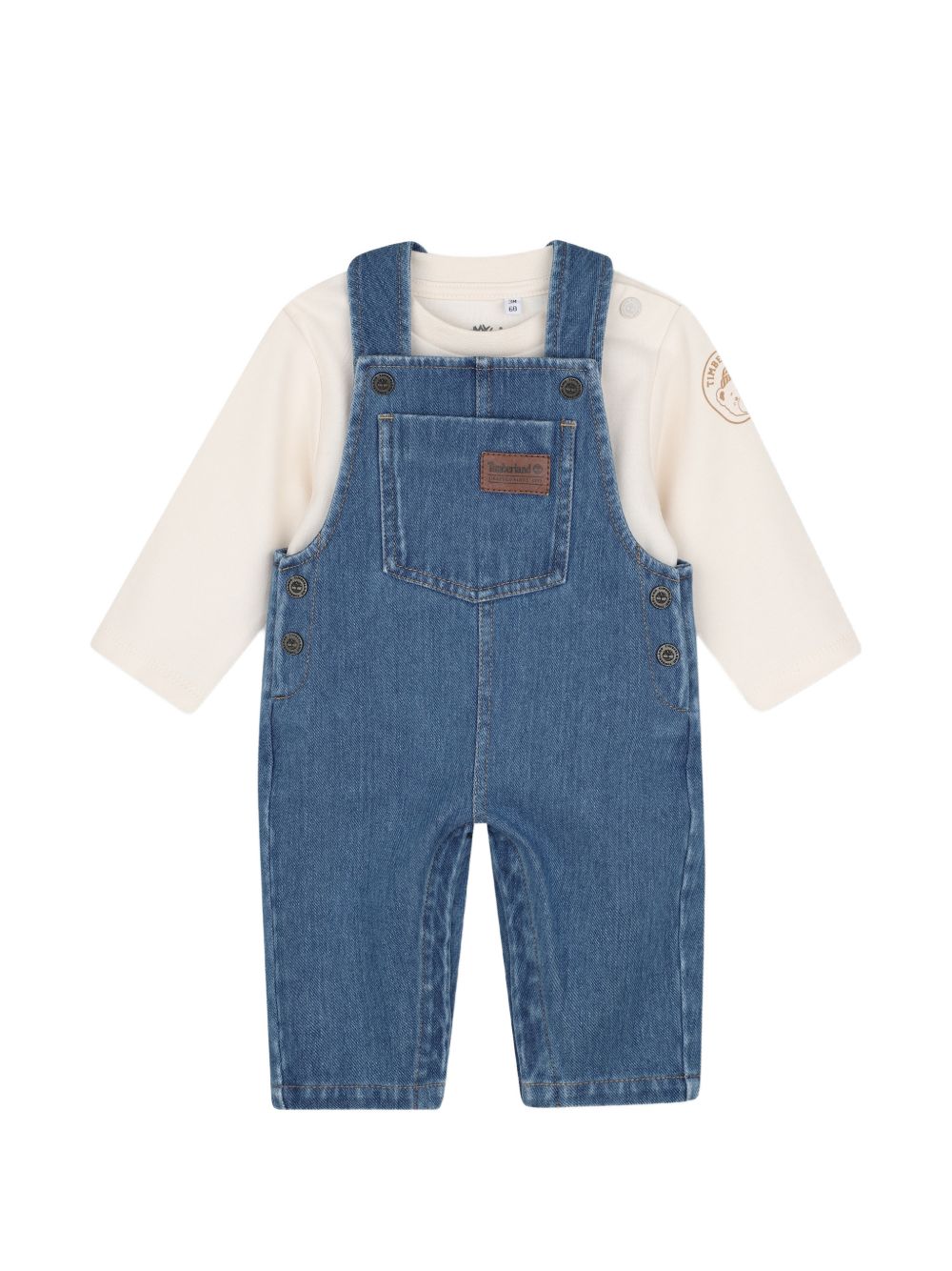 Set T-shirt e salopette per neonato Timberland Kids in denim con applicazione T61005 Z06 TIMBERLAND KIDS 