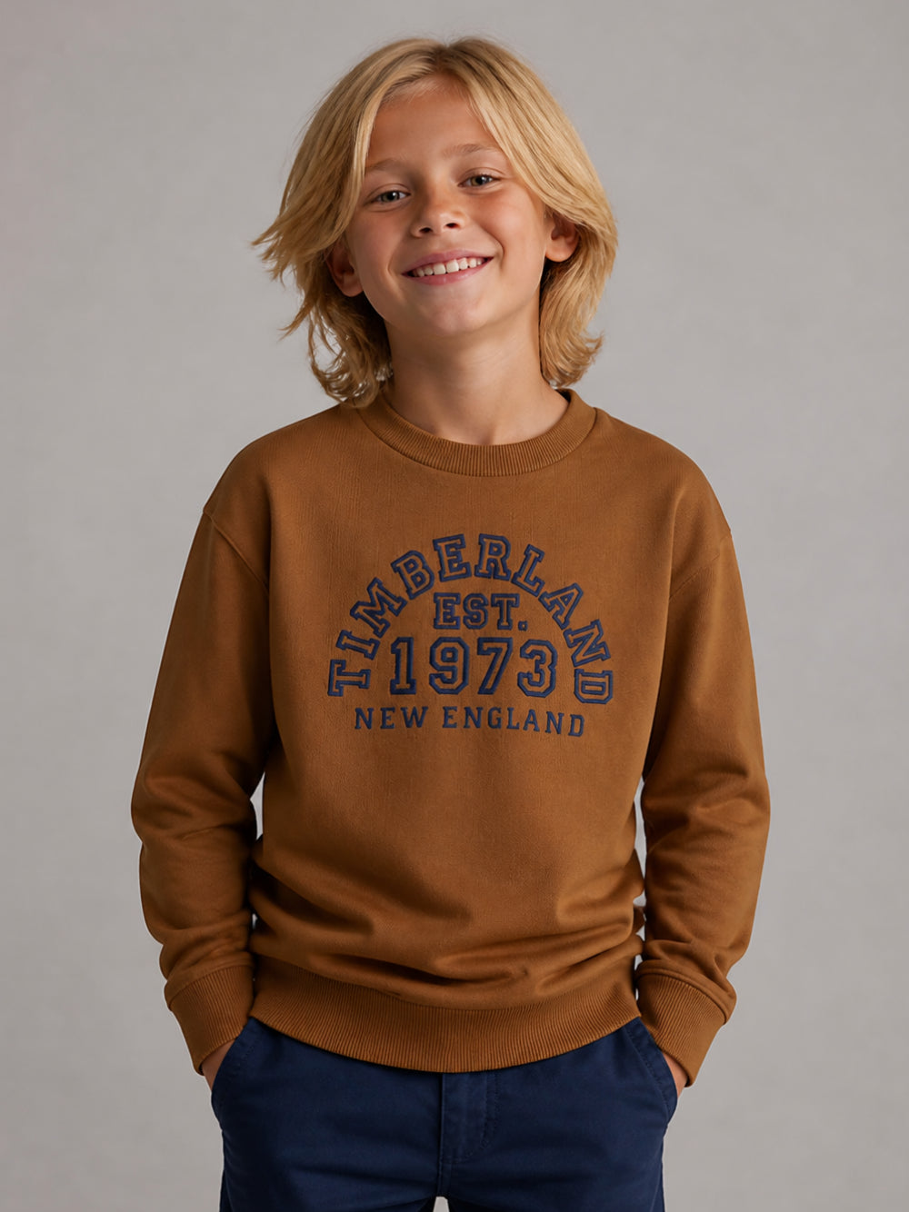 Felpa per bambino Timberland Kids marrone con stampa logo T61062 325 TIMBERLAND KIDS 