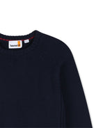 Maglione per bambino Timberland Kids blu con applicazione frontale del logo T61081 849 TIMBERLAND KIDS 