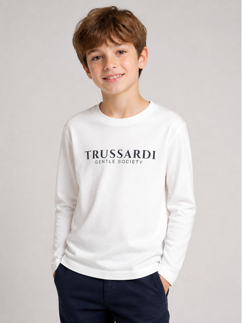 T-shirt per bambino Trussardi Kids bianca con stampa del logo TBA26007TS OFF-WHITE TRUSSARDI KIDS 