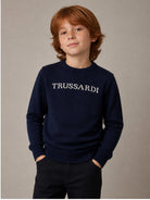 Maglione per bambino Trussardi Kids blu con ricamo logo TBA26021MA BLUE NAVAL TRUSSARDI KIDS 