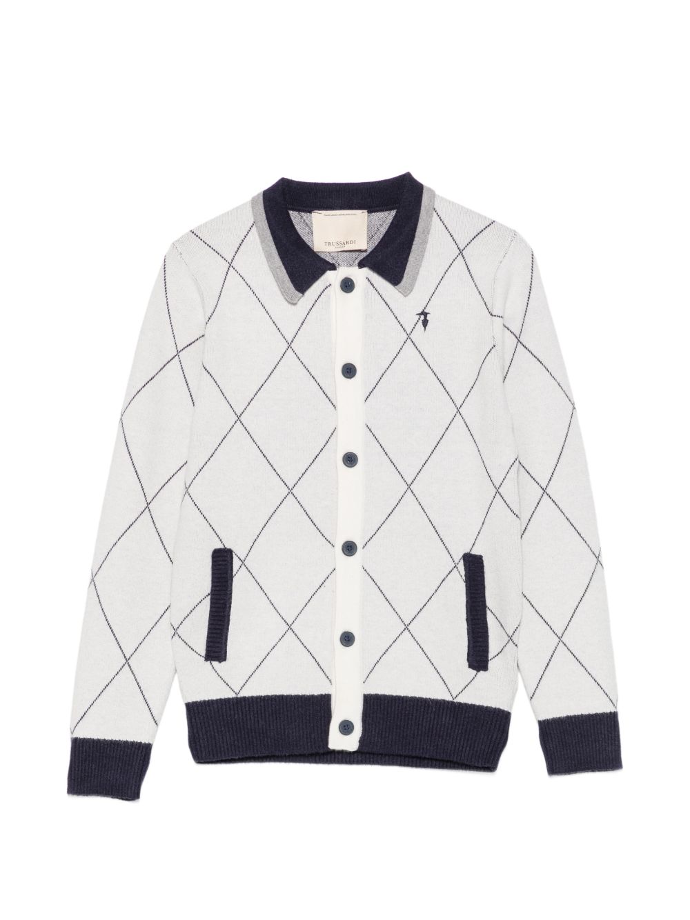 Cardigan per bambino Trussardi Junior bianco con motivo a rombi TBA26028CD OFF-WHITE TRUSSARDI KIDS 