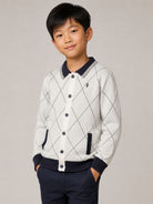 Cardigan per bambino Trussardi Junior bianco con motivo a rombi TBA26028CD OFF-WHITE TRUSSARDI KIDS 