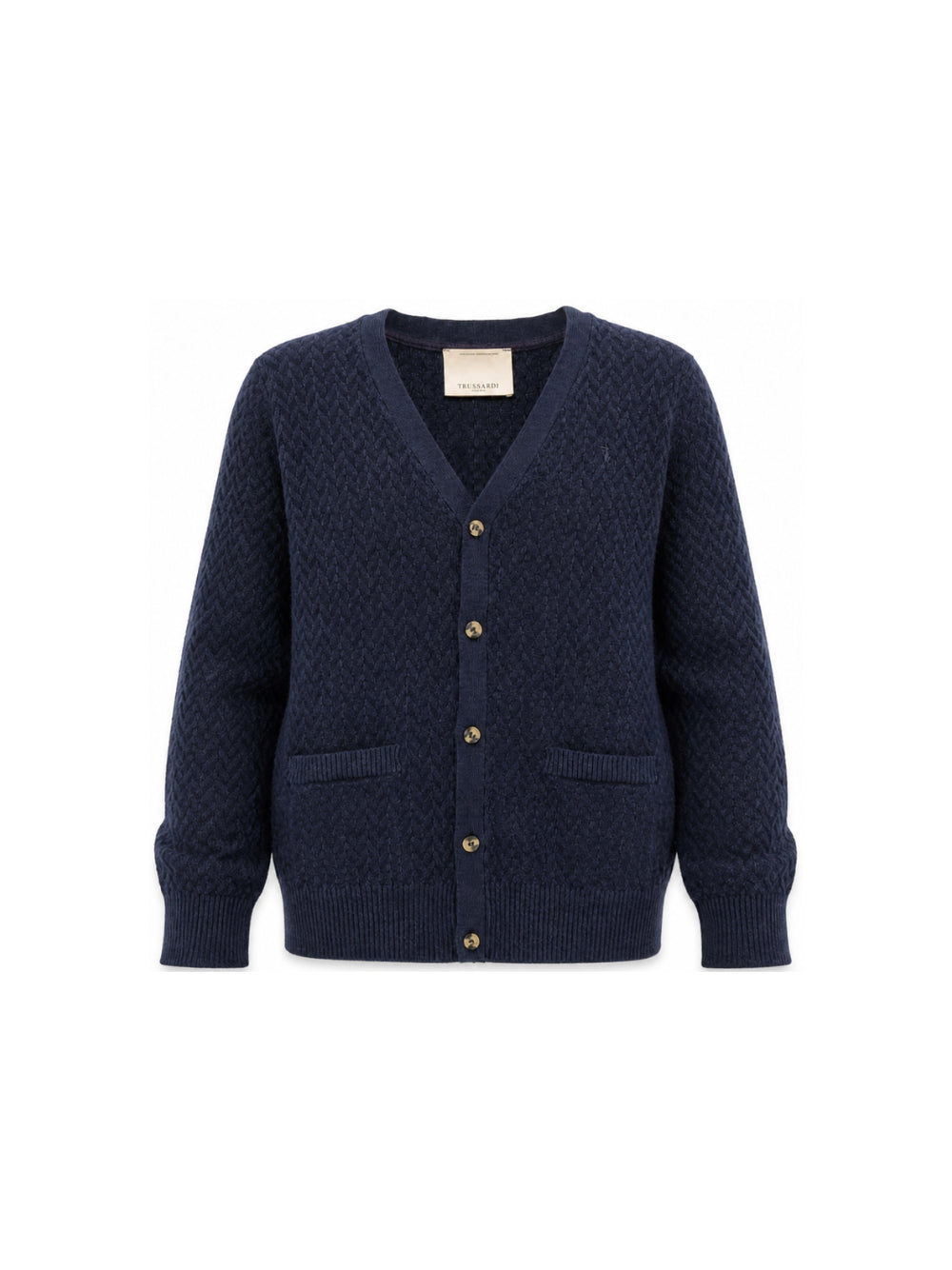 Cardigan per bambino Trussardi Kids blu con lavorazione a maglia intrecciata TBA26059CD BLUE NAVAL TRUSSARDI KIDS 