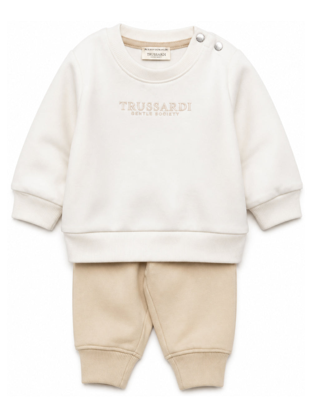 Tuta sportiva per neonato Trussardi Junior bianco e beige con logo TIA26007CF OFF-WHITE TRUSSARDI KIDS 