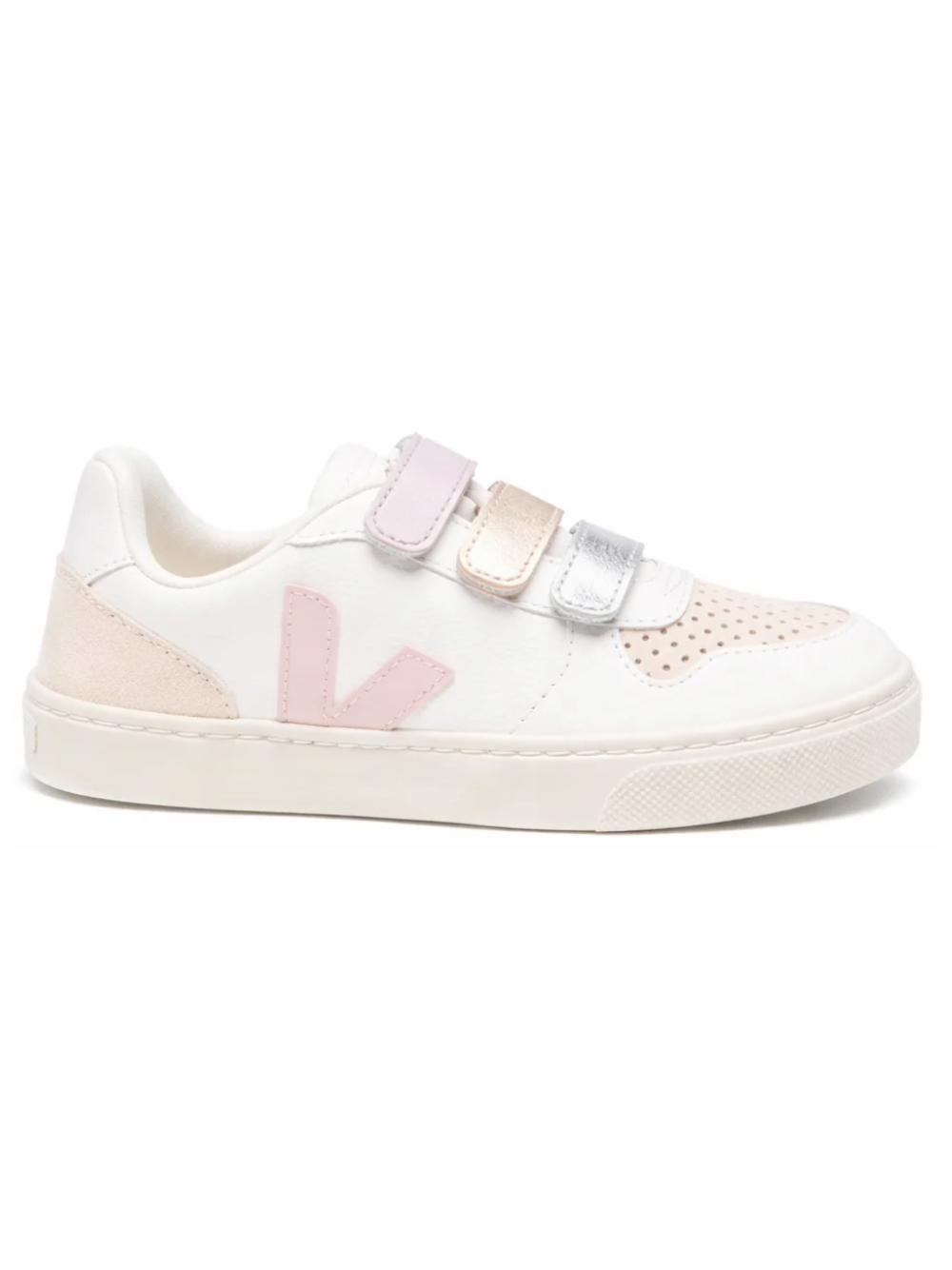 Sneakers V-10 per bambina Veja Kids bianche con inserti rosa CV0521505 WHITE PETALE VEJA KIDS 