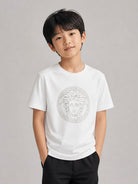 T-shirt per bambini Versace Kids bianca con stampa medusa sul davanti 10002391A11718 2W270 VERSACE KIDS 