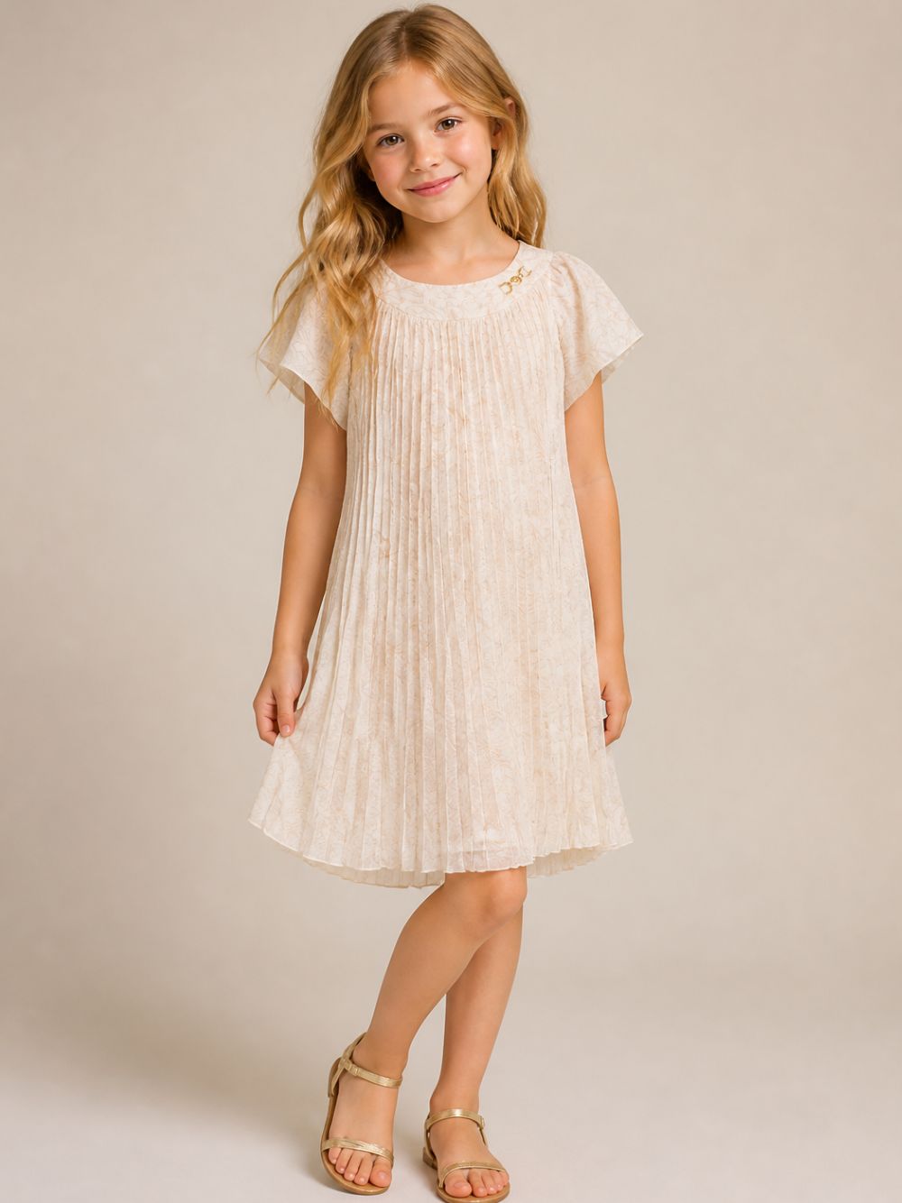Abito per bambina Versace Kids écru con fantasia barocca 10227321A08435 5K830 VERSACE KIDS 