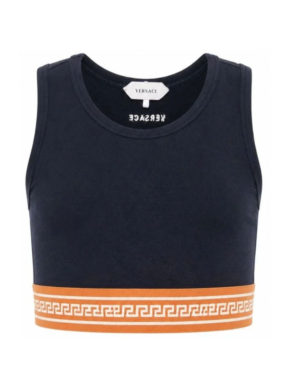 Top per bambina Versace Kids blu con fascia elasticizzata con motivo Greca 10249261A18119 2U9J0 VERSACE KIDS 