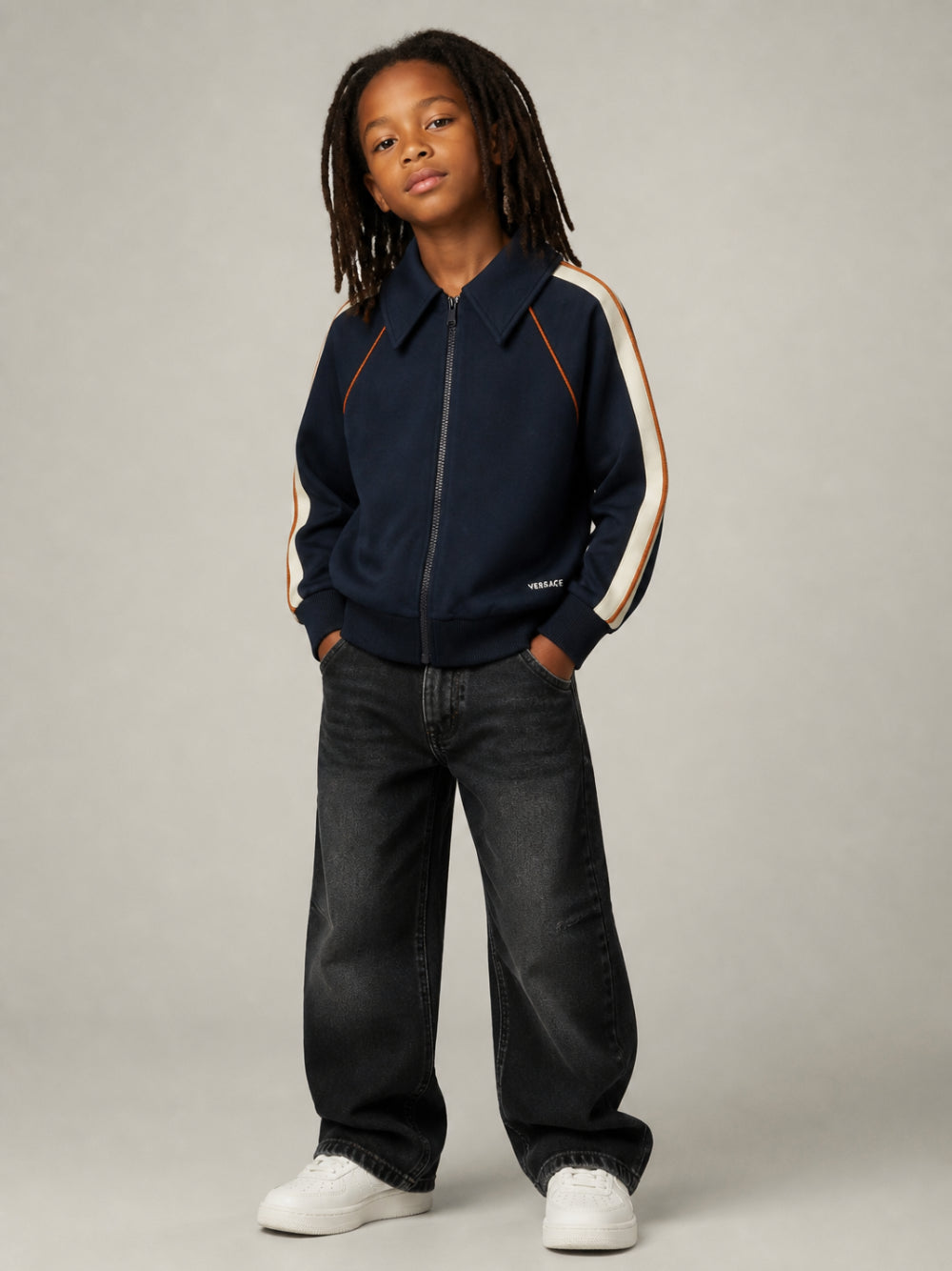 Felpa per bambino Versace Kids blu con colletto alla francese 10249311A18120 6UG70 VERSACE KIDS 